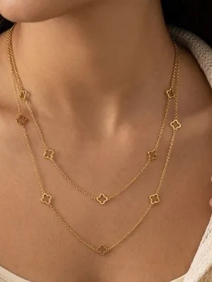Gold Plated Floral clover necklace Stainless Steel women Jewelry 42” thumbnail 2