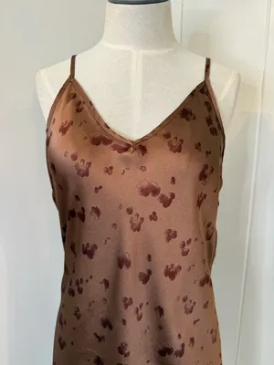 Dress Forum Brown Printed Satin Slip Dress adjustable straps Sz S thumbnail 3