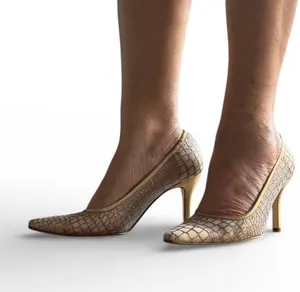 Nina Gold Mesh Heels Pumps Pointed Toe Elegant Evening Wedding Shoes Women’s thumbnail 1