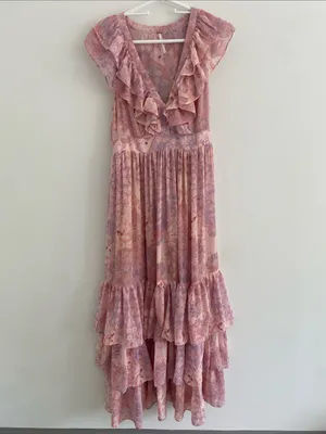 Free People Wear It Out Pink Tiered Ruffle Maxi Dress Size 4 thumbnail 2