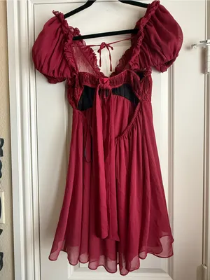 For Love & Lemons Claudine Babydoll Mini Dress Large Burgundy Romantic Flower S thumbnail 10