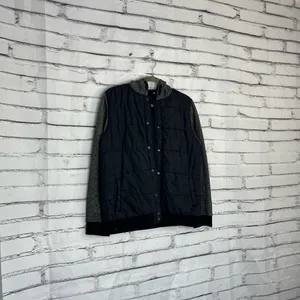 Ocean Current Women’s Puffer Jacket XL Black Gray Two Tone Button Up Hoodie Y2K thumbnail 3