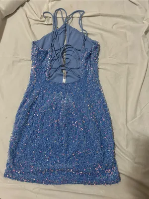 Lucy in the Sky Blue Sequin Bodycon Mini Dress Lace Up Back Medium thumbnail 4
