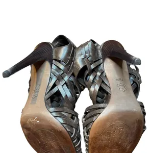 Tory Burch Shoes Womens Size 7.5M‎ Brown Leather Woven High Heel Sandals Strappy thumbnail 11