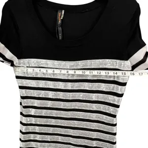Renee C Sequin Sweater Dress Womens M‎ White Black Stripe Silver Party Holiday thumbnail 6