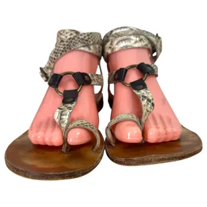 Vintage Foundry Co. Vina Flat Sandals Leather Snakeskin Beige Size 9 thumbnail 3