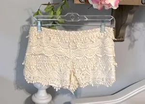 Romantic Flirty Lace Crochet Beige Shorts Back Zip Womens Small Love Fire thumbnail 2