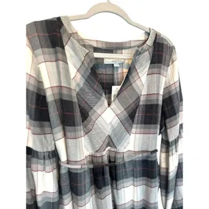 Loft Plaid Button Popover Long Sleeve Swing‎ Shirt Dress Size Medium Belt thumbnail 3