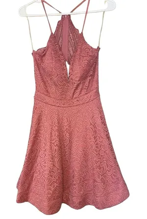 TRAC Pink Lace Halter Mini Dress Size M NWT thumbnail 1