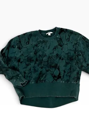 JoyLab Teal and Black Marble Tie-Dye Crewneck Sweatshirt thumbnail 2