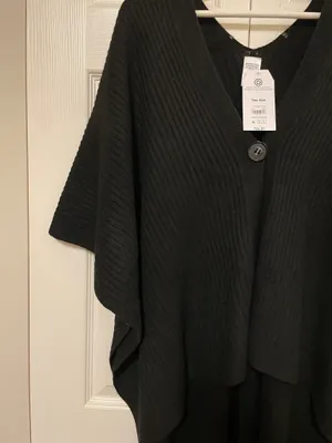 NEW! Time and Tru Black Knit Open Front Ribbed Ruana Shawl Wrap Poncho One Size thumbnail 6