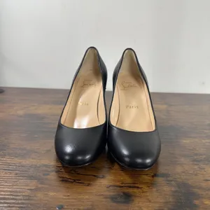 Christian Louboutin Donna 85 Black Leather Silver Spike Block Heel Pumps 35.5 thumbnail 5