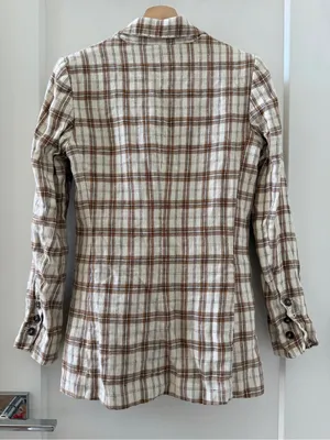 Reformation Verano Cream Plaid Linen Blazer Size XS thumbnail 4