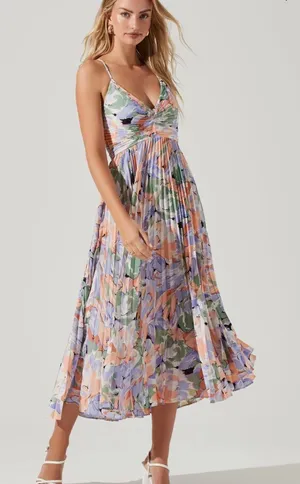 Astr Floral Midi Dress in Lavender, Peach & Sage thumbnail 1