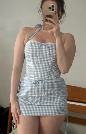 Light Blue Gingham 2 Piece Skirt Set thumbnail 1
