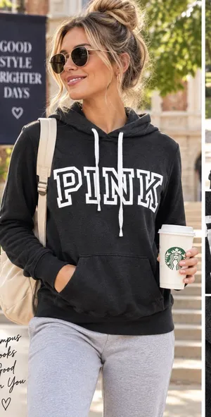 PINK Victoria’s Secret Black Logo Pullover Hoodie Sweatshirt Size Medium thumbnail 1