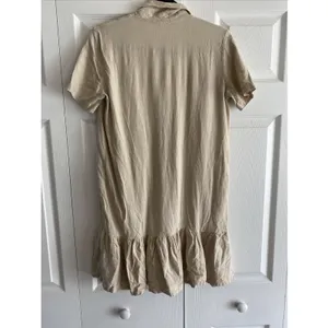 Darphin Ruffle Hem Shirt Dress Womens Size L Tan Linen Blend Button Front Mini thumbnail 7