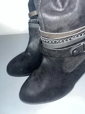 Jellypop Kylee Chain Strap Gunmetal Metallic Brushed Moto Boho Knee Zip Boots 10 thumbnail 10