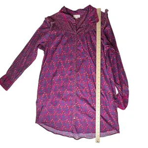 Roller Rabbit Augusta Darya Floral Button Up Shirt Dress‎ Large Lightweight Boho thumbnail 11