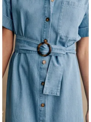 NWT Sezane Dora in Light Blue Chambray Belted Long Shirt Dress 42 / US 10 thumbnail 3