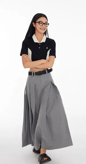 High-Waisted Pleated A-Line Maxi Skirt thumbnail 1