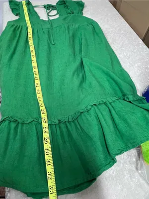 Linen blend Green Ruffled Sun mini Dress size L thumbnail 6