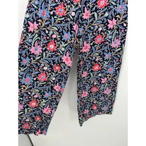 LOFT Blue Floral Wide Leg Cropped Pants‎ Womens Size S Pull On Stretch Career thumbnail 3