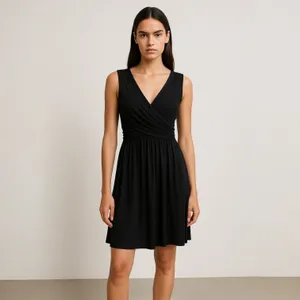 Anthropologie Girls From Savoy Black Faux Wrap Sleeveless Fit Flare Dress Sz XS thumbnail 3