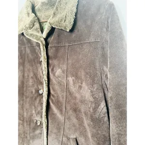 VINTAGE EDDIE BAUER Brown Faux Fur Lined Suede Leather Oversized Coat Size M thumbnail 8