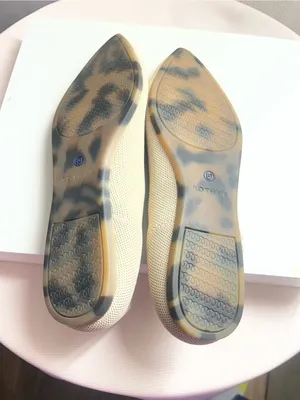 Rothy's Beige Pointed Knit Flats with Royal Blue Piping thumbnail 3