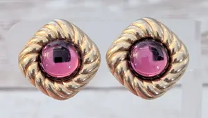 Vintage Avon Clip On Earrings Pink with Gold Tone Chunky Halo - Rear Tarnish thumbnail 1