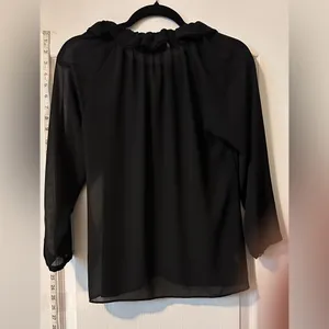 LOFT Long Sleeve Sheer Black Blouse, Size Small thumbnail 4