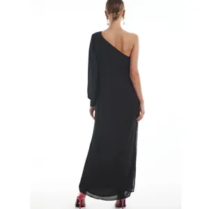 New Krisa One Sleeve Maxi One Shoulder Long Sleeve Side Slit Dress Black Size XS thumbnail 2