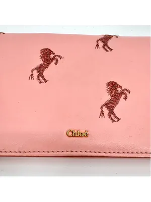 Rare Chloé Pink Horse Embroidered Leather Wallet Equestrian thumbnail 2