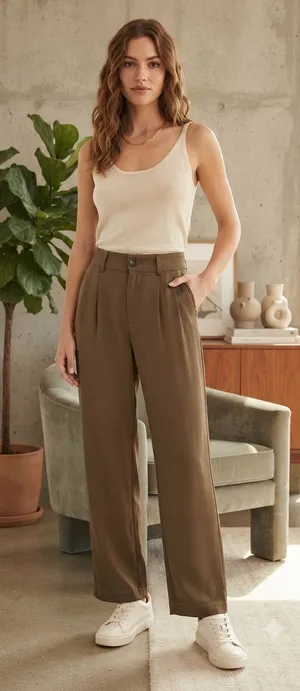 Lucky Brand High-Rise Wide-Leg Trousers in Brown/Olive thumbnail 1