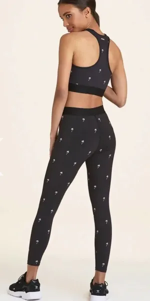 Alala Base Tight Leggings Palm Tree‎ Print Embroidered Stretch Black Size XS thumbnail 1
