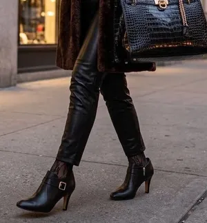 Vince Camuto Black Leather Buckle Ankle Booties Stiletto 8.5 Mob Wife Shooties thumbnail 1
