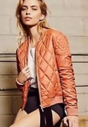 Free People Movement Orange quilted bomber jacket small thumbnail 1