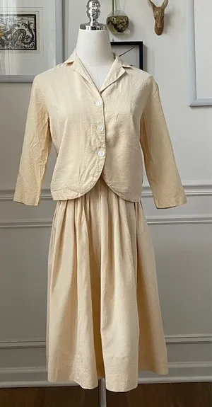 Vintage 50s Yellow Seersucker Stripe Blouse Skirt Outfit Mix and Match XS thumbnail 1