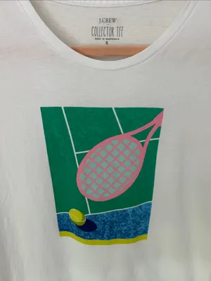 J.Crew collectors, white tee, tennis, graphic racquetball women’s small thumbnail 2