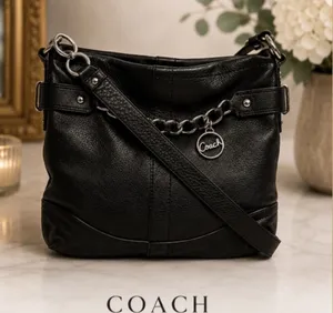 Coach Black Pebbled Leather Crossbody Bag – Style F19722 – Y2K Era Coach thumbnail 1