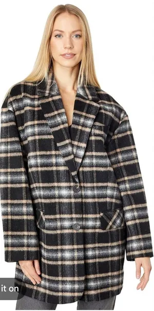 Avec Les Filles plaid shawl coat, size Small. Brown and black. Wool blend thumbnail 1