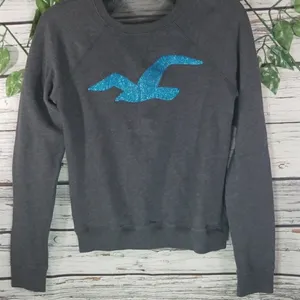 Hollister glitter sheer see thru back gray blue pullover sweatshirt Small thumbnail 3