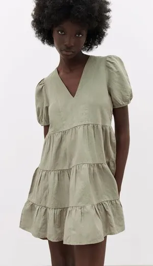 ZARA LINEN BLEND TIERED DRESS - NWT✨ women’s dress thumbnail 1
