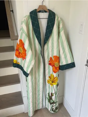 Missing Belt Anthropologie Nay Bellamy x LyreBird Quilted Printed Flannel Robe thumbnail 4