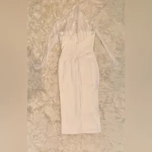 NWOT House of CB Yasmin White Plunge Midi Dress Long Sleeve sz S thumbnail 5