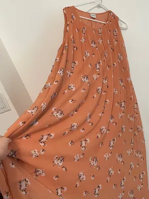 AVA & VIV Plus Size Floral Pleated Midi Dress Peach Pink Orange Hi-Lo 1X NO BELT thumbnail 8