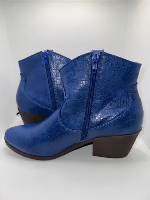 True Craft Winnie Western Ankle Boots Blue Croc Print Women’s 8 Boho thumbnail 3