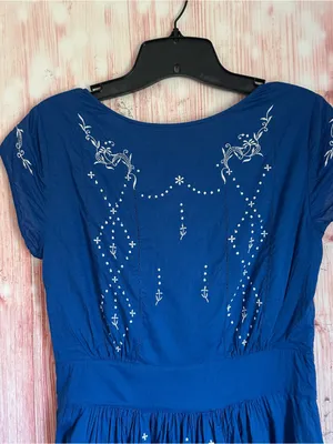 Anthropologie Lil Blue Scoop Neck White Embroidered Cap Sleeve Mini Dress Sz 4 thumbnail 9
