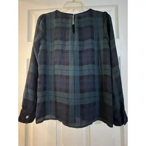 J.CREW Women’s XS Blue/Green Plaid Long Sleeve Blouse Preppy Office Holiday Top thumbnail 3